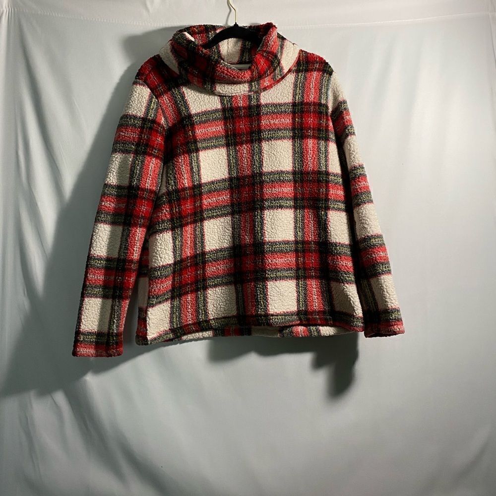 STYLE & CO Petite Plaid Cowlneck Sherpa Pullover size small